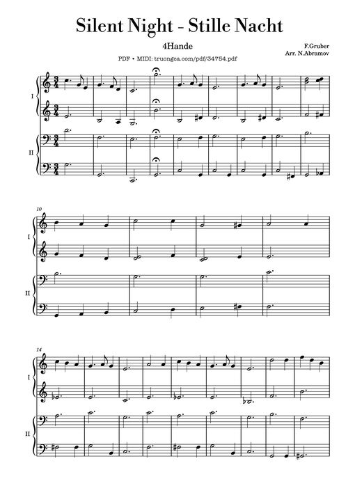 Silent Night, Stille Nacht Piano 4 Hands