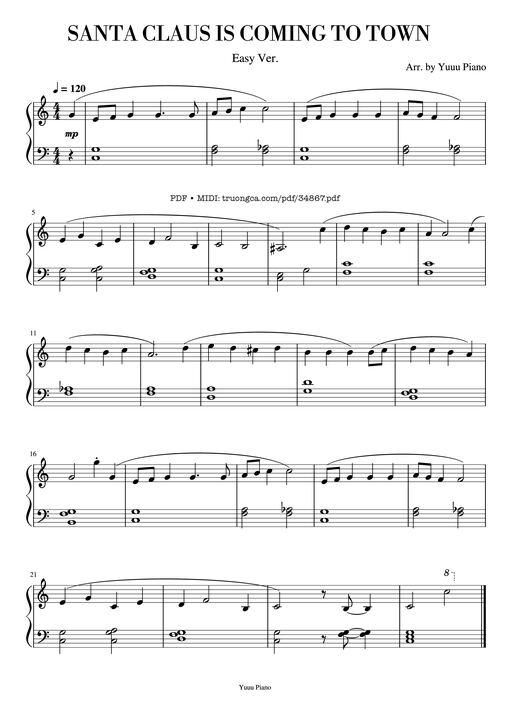 Santa Claus is coming to town Piano EASY
