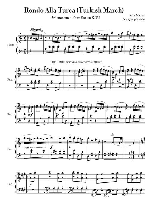 Rondo Alla Turca (Turkish March) Piano