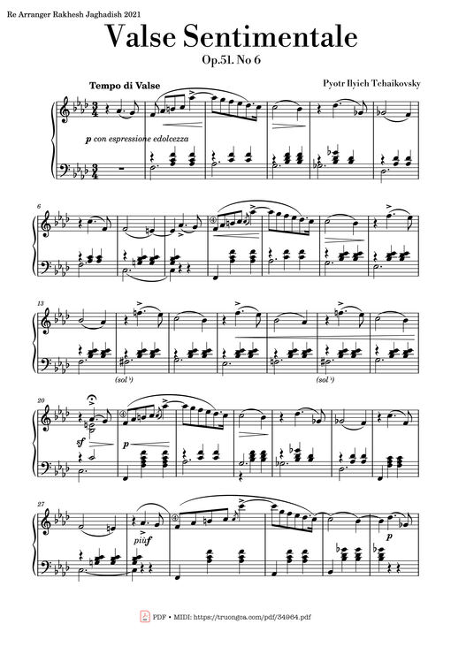Valse Sentimentale Piano, Tchaikovsky