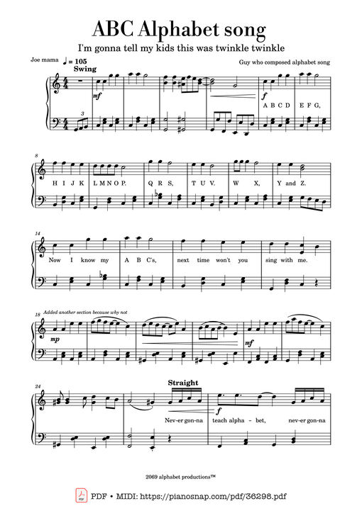 ABC Alphabet song (Twinkle Twinkle) Piano