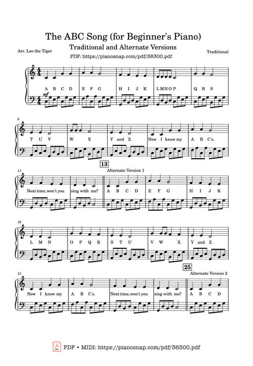 The ABC Alphabet Song (Variations) for Beginner's Piano