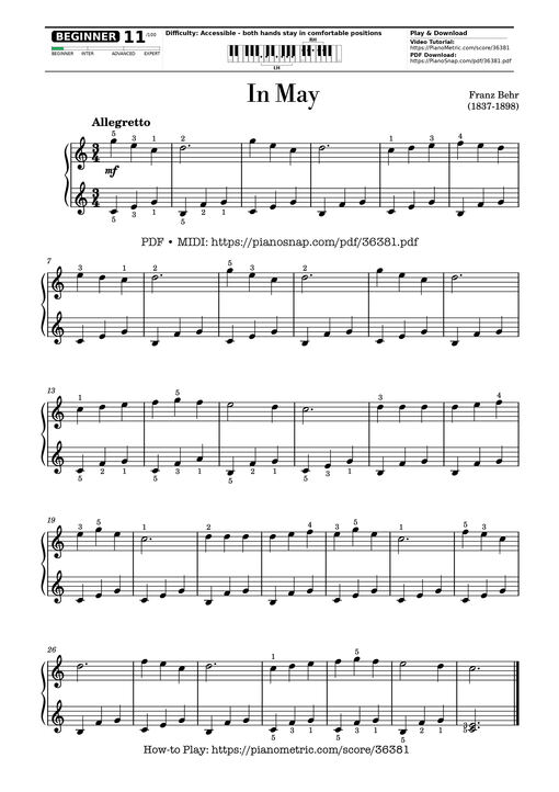 Sheet music preview - In May - Franz Behr