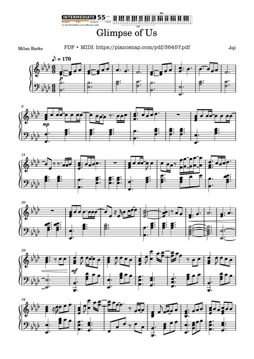 Glimpse of Us Piano — Joji