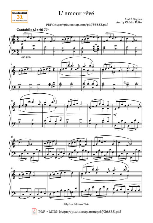 Sheet Music PDF for L' amour rêvé