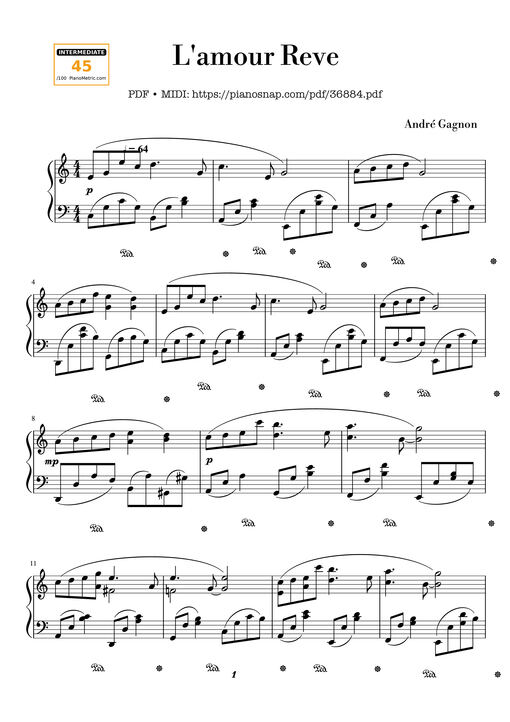 Sheet Music PDF for L'amour Reve - André Gagnon Piano