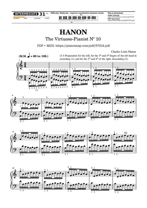 Sheet music preview - Hanon - The Virtuoso Pianist No. 10