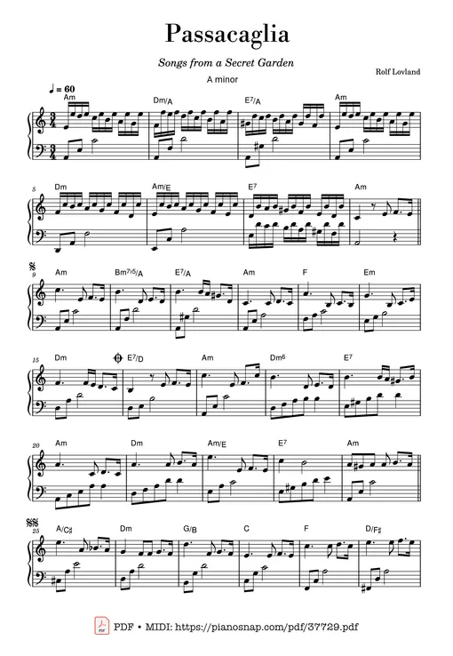 Sheet music preview - Passacaglia (Secret Garden)
