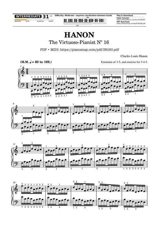 Sheet music preview - Hanon - The Virtuoso Pianist No. 16