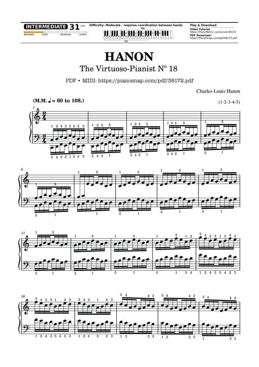 Sheet music preview - Hanon - The Virtuoso Pianist No. 18