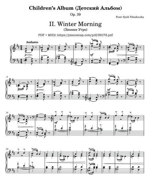 Sheet music preview - Winter Morning, Tchaikovsky, Album for the young