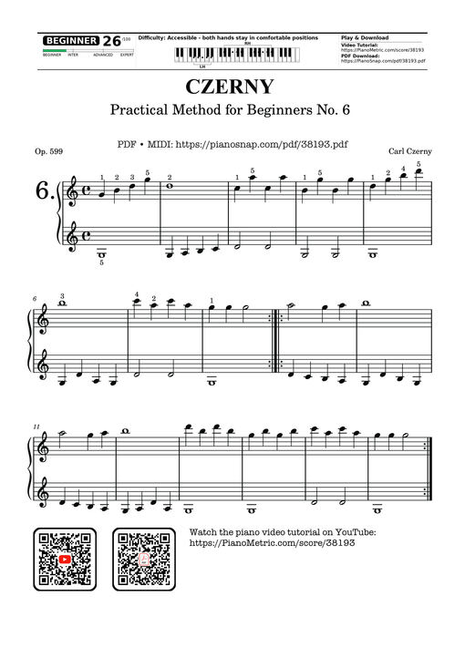 CZERNY - Practical Method for Beginners, Op. 599, No. 6