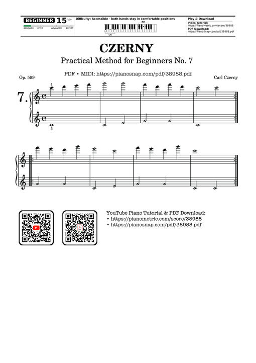 Sheet music preview - CZERNY - Practical Method for Beginners, Op. 599, No. 7