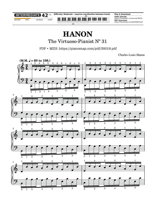 Sheet music preview - Hanon - The Virtuoso Pianist No. 31