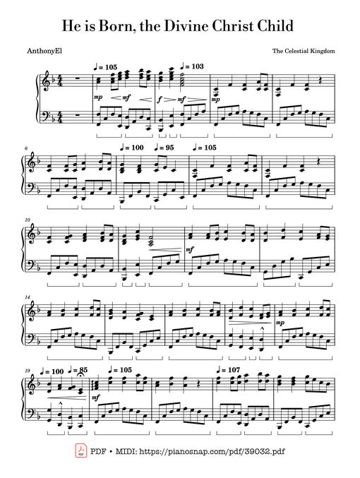 Sheet music preview - He is Born, the Divine Christ Child Piano