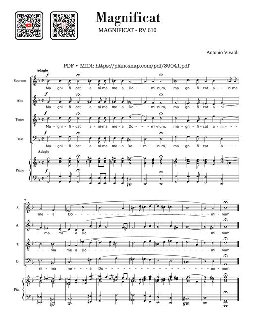 Sheet music preview - Magnificat-RV 610, 1 Magnificat by Antonio Vivaldi