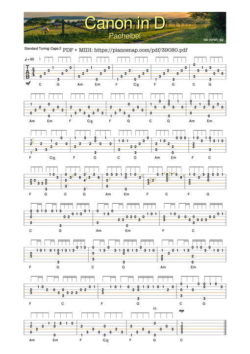 Sheet music preview - Canon in D - Guitar Tab