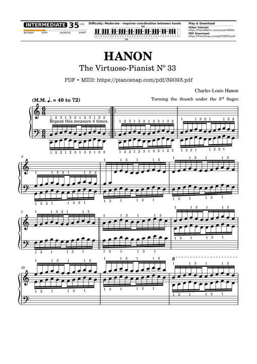 Sheet music preview - Hanon - The Virtuoso Pianist No. 33