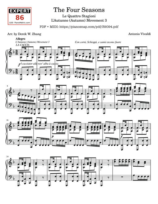 Sheet music preview - The Four Seasons - L'Autunno (Autumn) Movement 3
