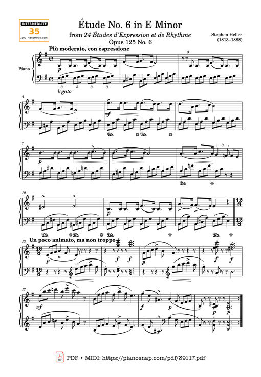 Sheet music preview - Étude Opus 125 No. 6 in E Minor