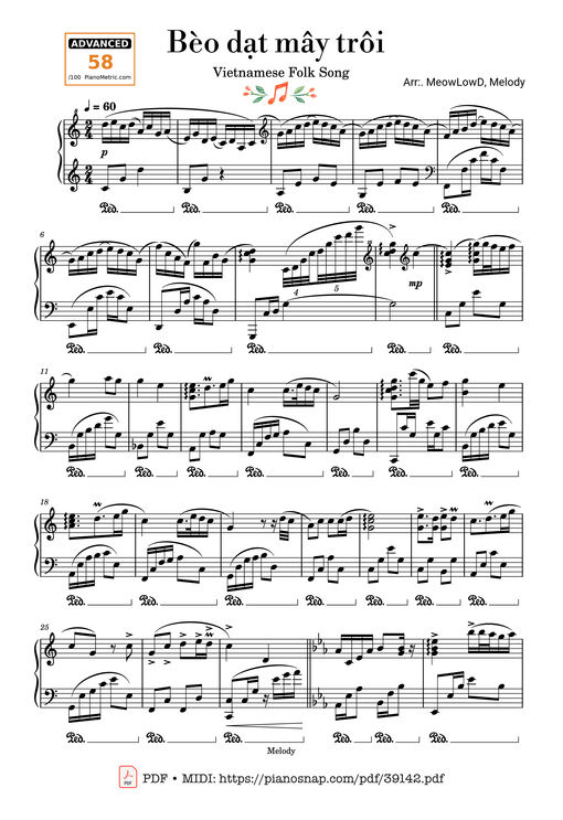 Sheet music preview - Bèo dạt mây trôi Piano