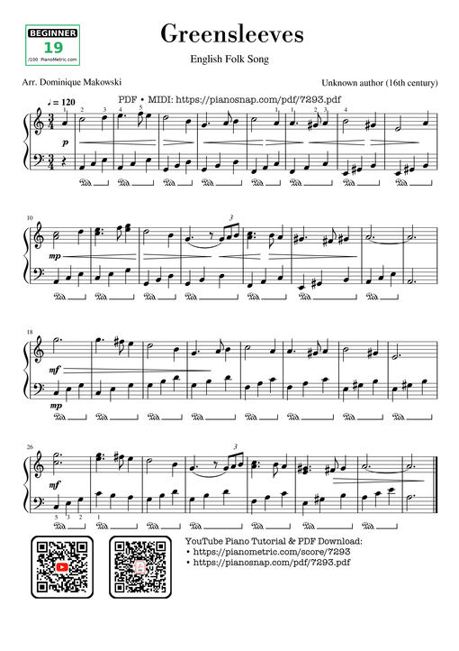 Greensleeves Piano (easy and beautiful)