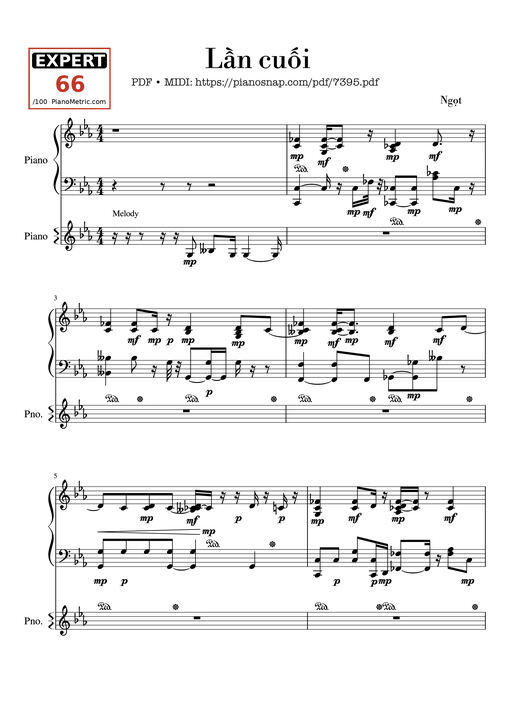Sheet music preview - Lần cuối Piano đệm hát