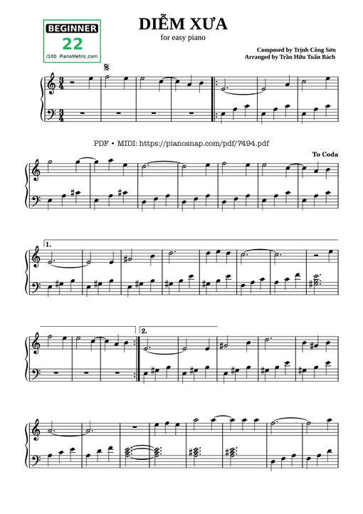 Diễm Xưa Piano dễ tập